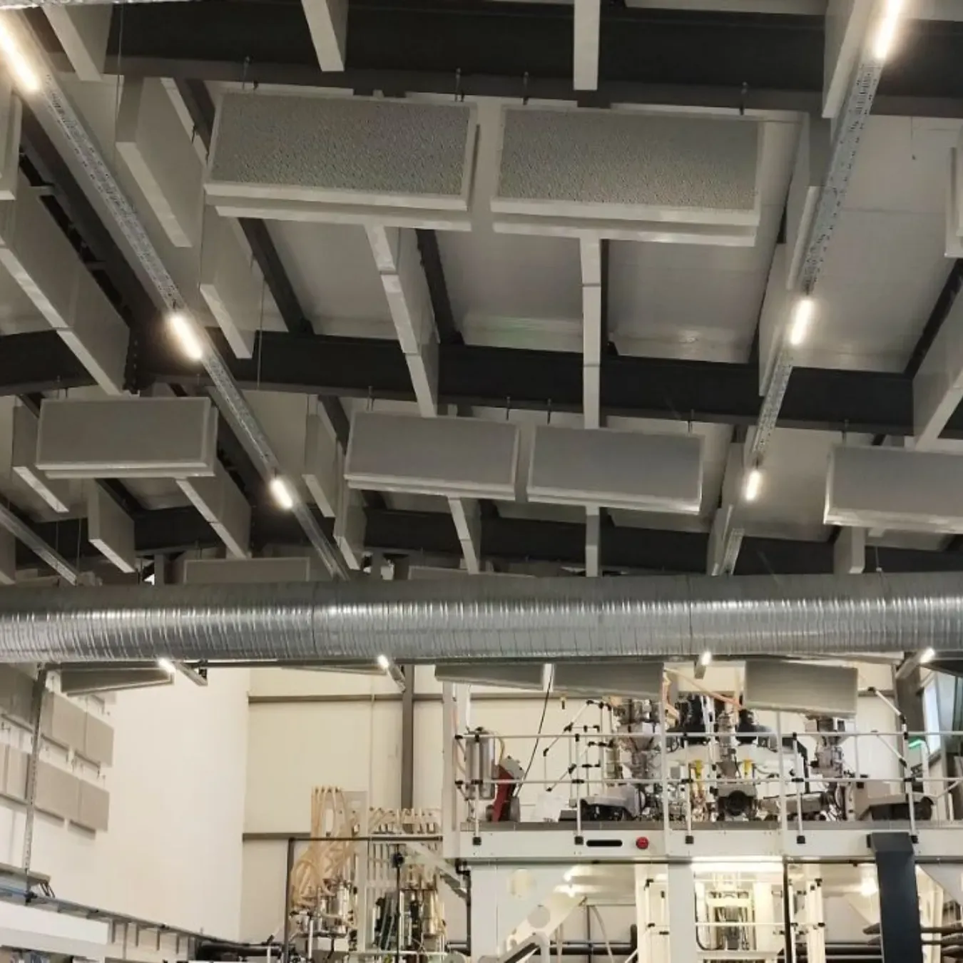 Akustische Behandlung einer Industriehalle für Excellpack